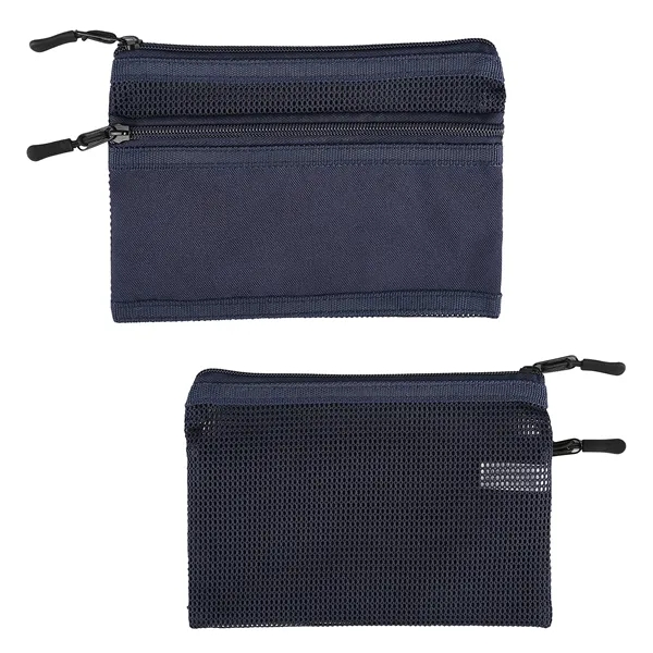 8 1/8" x 5 1/2" rPET/mesh tech pouch with two zippered... from ASI 52840 Evans Manufacturing