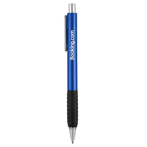Retractable ballpoint pen with metallic colored barrel, gel ink and black... from ASI 52840 Evans Manufacturing