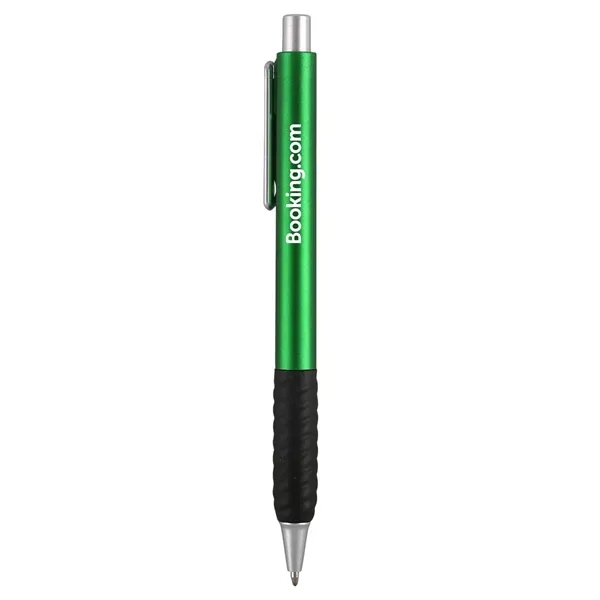 Retractable ballpoint pen with metallic colored barrel, gel ink and black... from ASI 52840 Evans Manufacturing