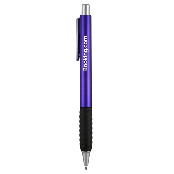 Retractable ballpoint pen with metallic colored barrel, gel ink and black... from ASI 52840 Evans Manufacturing