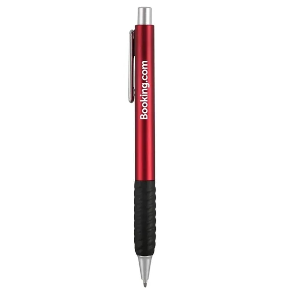 Retractable ballpoint pen with metallic colored barrel, gel ink and black... from ASI 52840 Evans Manufacturing