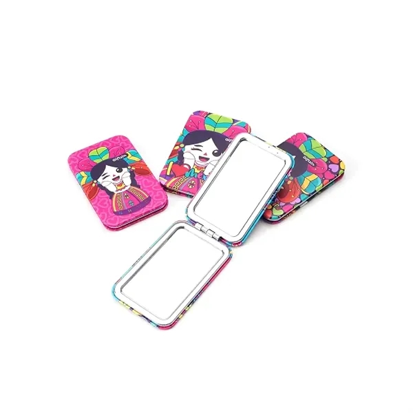 PU leather folding compact makeup mirror plus full color UV imprint... from ASI 37218 Athena Promo (tm)