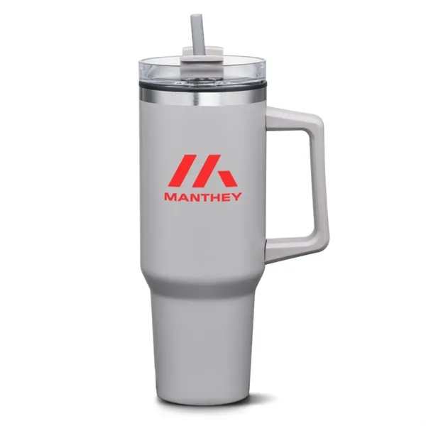 The versatile Benidorm Handle Travel Mug w/Straw offers a convenient way... from ASI 84592 St Regis Group