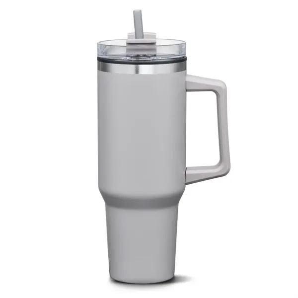 The versatile Benidorm Handle Travel Mug w/Straw offers a convenient way... from ASI 84592 St Regis Group