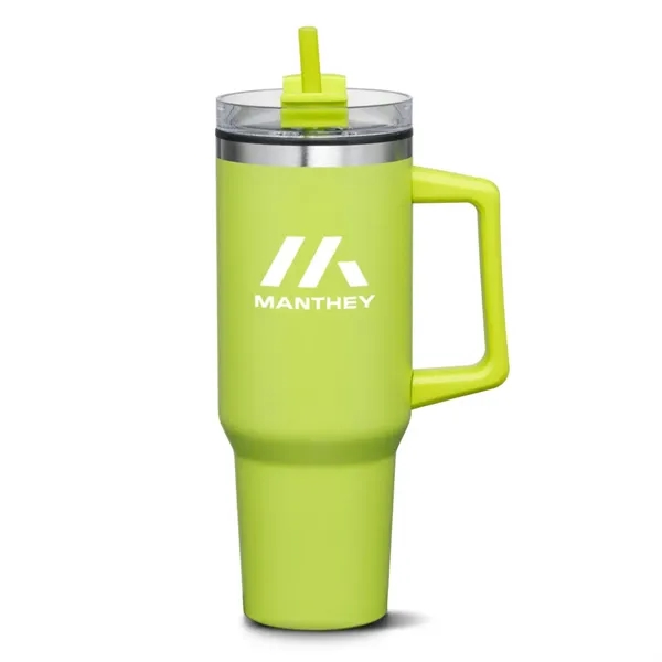 The versatile Benidorm Handle Travel Mug w/Straw offers a convenient way... from ASI 84592 St Regis Group