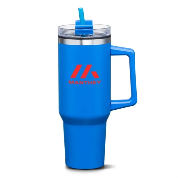 The versatile Benidorm Handle Travel Mug w/Straw offers a convenient way... from ASI 84592 St Regis Group