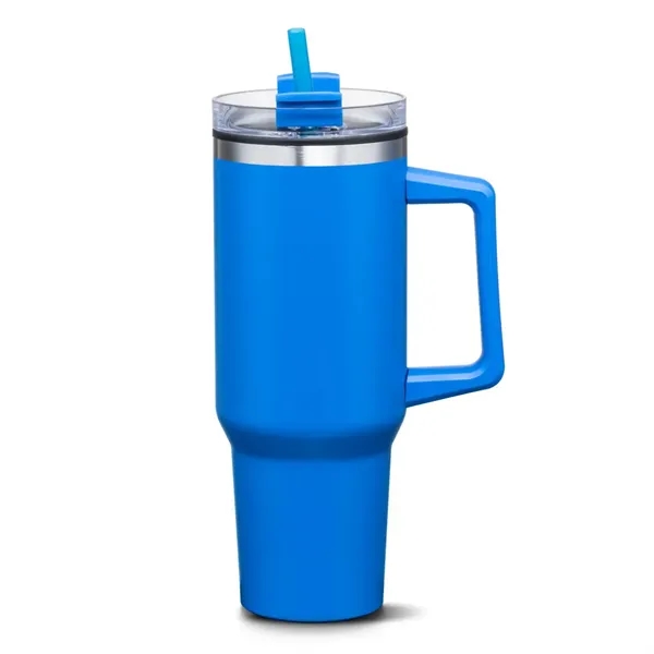 The versatile Benidorm Handle Travel Mug w/Straw offers a convenient way... from ASI 84592 St Regis Group