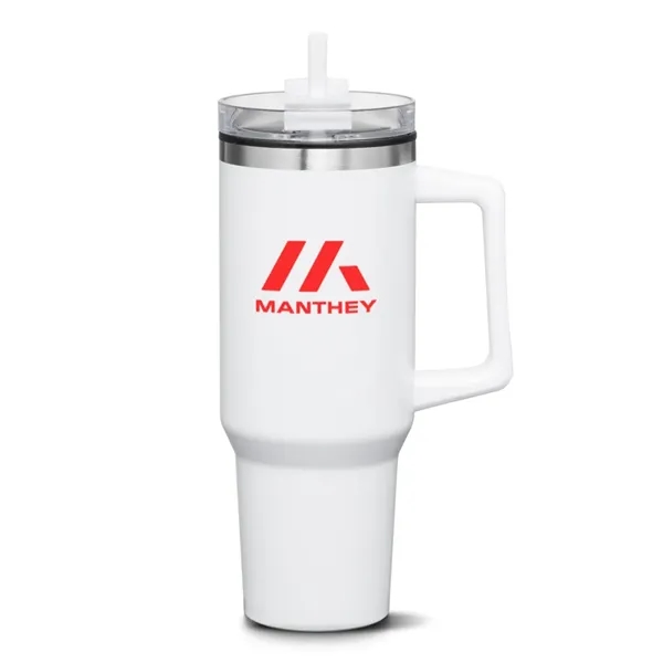 The versatile Benidorm Handle Travel Mug w/Straw offers a convenient way... from ASI 84592 St Regis Group