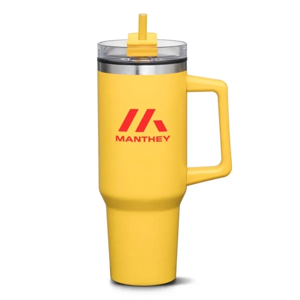 The versatile Benidorm Handle Travel Mug w/Straw offers a convenient way... from ASI 84592 St Regis Group