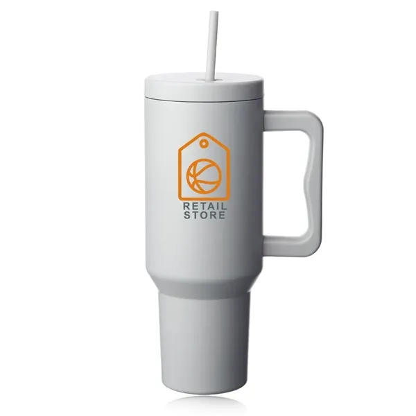 40 oz. stainless steel travel mug with handle, lid and straw.... from ASI 39552 BEL Promo