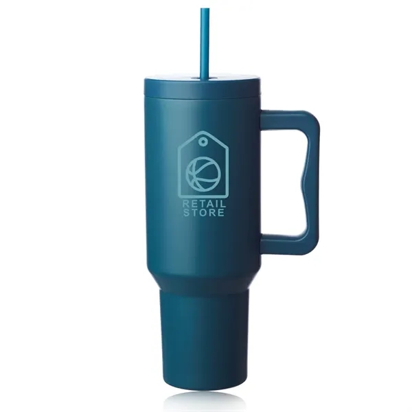 40 oz. stainless steel travel mug with handle, lid and straw.... from ASI 39552 BEL Promo