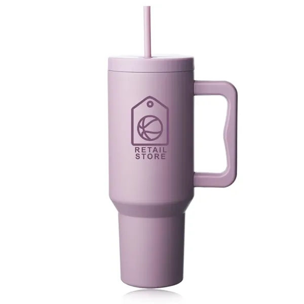 40 oz. stainless steel travel mug with handle, lid and straw.... from ASI 39552 BEL Promo