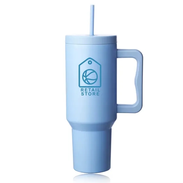 40 oz. stainless steel travel mug with handle, lid and straw.... from ASI 39552 BEL Promo