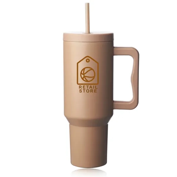 40 oz. stainless steel travel mug with handle, lid and straw.... from ASI 39552 BEL Promo