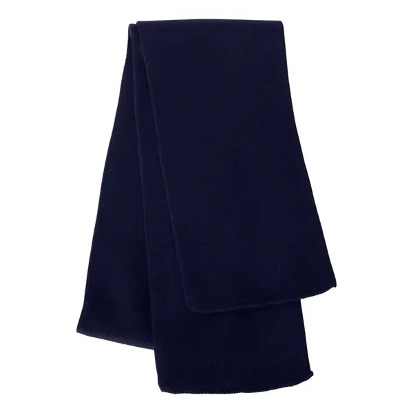 This 7-1/4" x 69" knit scarf features a sewn multi-color woven... from ASI 92980 WOV-IN® / Universal Strap/Wov-In Line