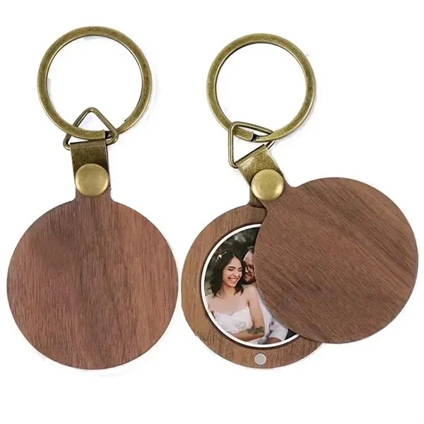 Round shape wooden photo frame keychain plus laser engraving on 1... from ASI 37218 Athena Promo (tm)