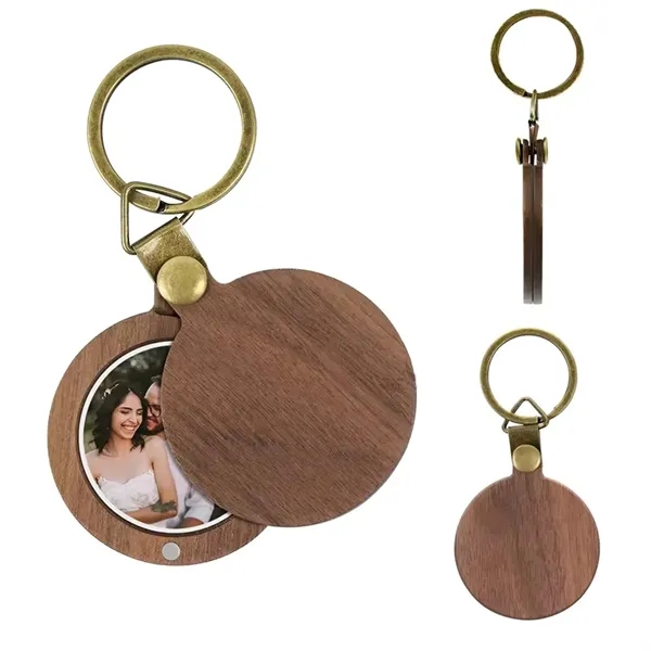Round shape wooden photo frame keychain plus laser engraving on 1... from ASI 37218 Athena Promo (tm)