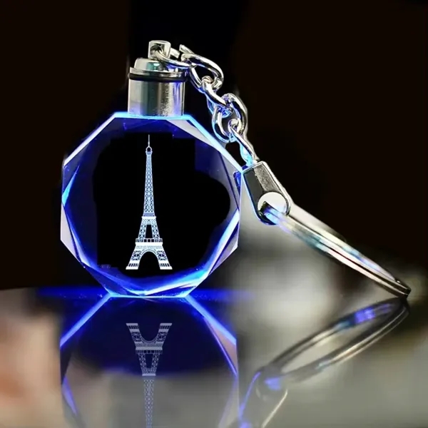 Octagon LED light crystal keychain plus laser engraving on inside of... from ASI 37218 Athena Promo (tm)