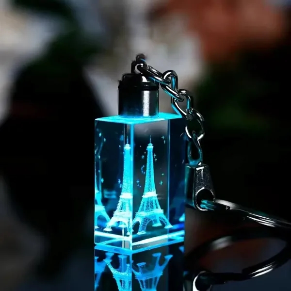 Cuboid LED light crystal keychain plus laser engraving on inside of... from ASI 37218 Athena Promo (tm)