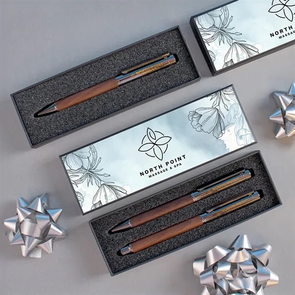 A luxury gift box with a matte black finish and a... from ASI 61966 HPG / Hub Pen