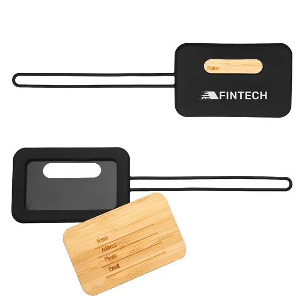 Luggage tag made with bamboo and silicone.... from ASI 61125 Hit Promotional Products / Hit®