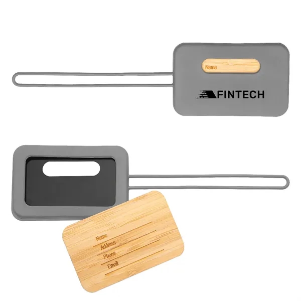 Luggage tag made with bamboo and silicone.... from ASI 61125 Hit Promotional Products / Hit®