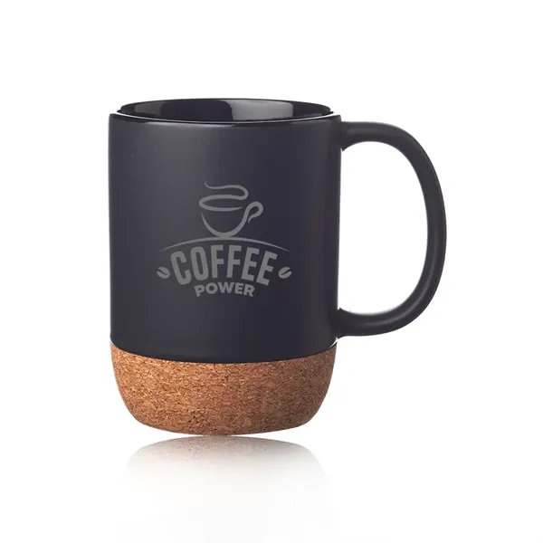 15 oz. ceramic mugs with a matte finish and cork wrap... from ASI 39552 BEL Promo