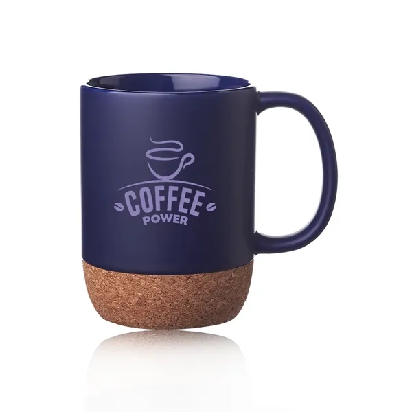 15 oz. ceramic mugs with a matte finish and cork wrap... from ASI 39552 BEL Promo