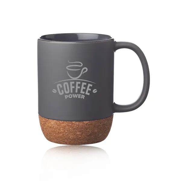 15 oz. ceramic mugs with a matte finish and cork wrap... from ASI 39552 BEL Promo