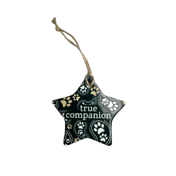 3" star-shaped ceramic ornament with gold cord to hang and decorated... from ASI 92980 WOV-IN® / Universal Strap/Wov-In Line Promopet