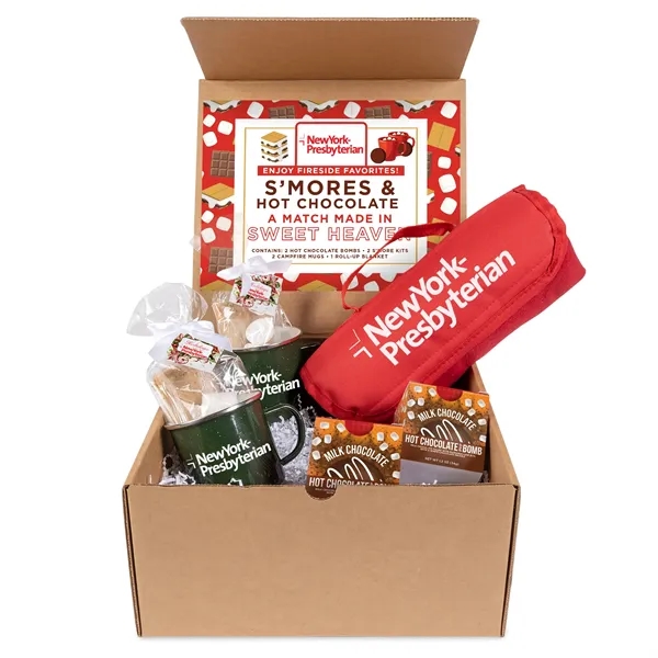 Mailer with mugs, s'mores, blanket and hot chocolate bombs... from ASI 44900 NC Custom (CI/Lanco) / Chocolate Inn