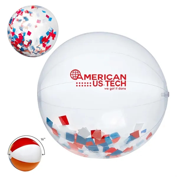 16" clear PVC inflatable beach ball with red, white and blue... from ASI 63549 Jornik Manufacturing Corp / Jornik
