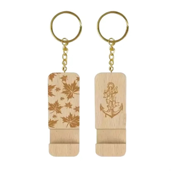 2-in-1 wooden phone holder keychain plus laser engraving on 1 location... from ASI 37218 Athena Promo (tm)