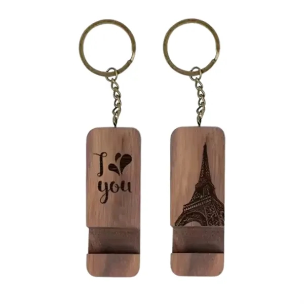 2-in-1 wooden phone holder keychain plus laser engraving on 1 location... from ASI 37218 Athena Promo (tm)
