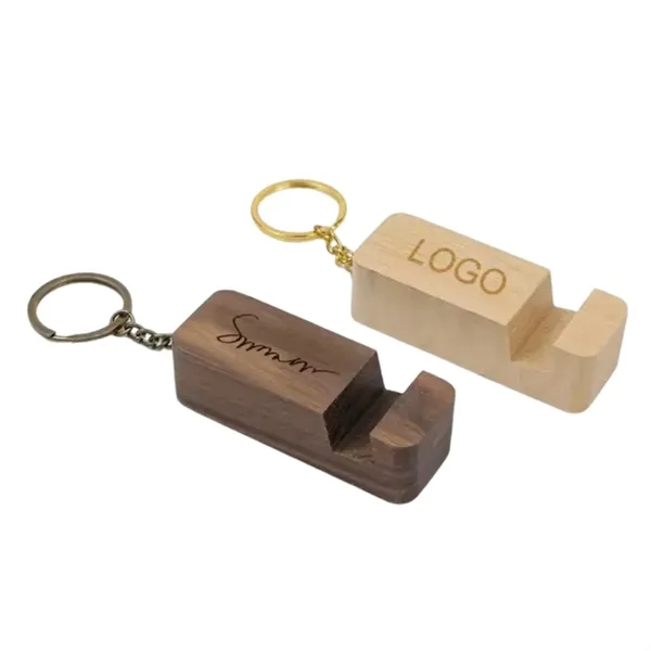 2-in-1 wooden phone holder keychain plus laser engraving on 1 location... from ASI 37218 Athena Promo (tm)