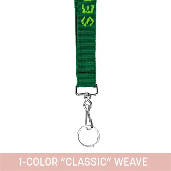 Custom woven lanyard using standard house font and nickel-plated hardware... from ASI 92980 WOV-IN® / Universal Strap/Wov-In Line