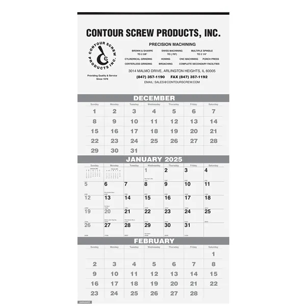 Three Months at a Glance Wall Calendar, printed or full color... from ASI 50873 Drum-Line / Drum-line Inc