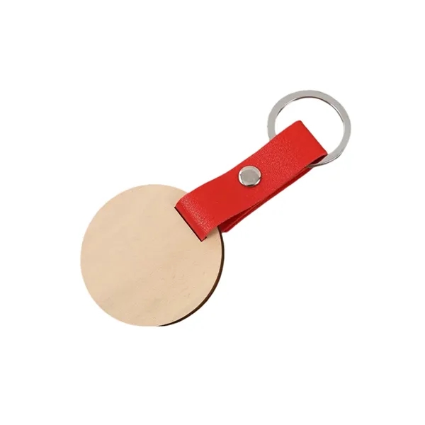 Round shape wooden PU leather keychain plus laser engraving on 1... from ASI 37218 Athena Promo (tm)