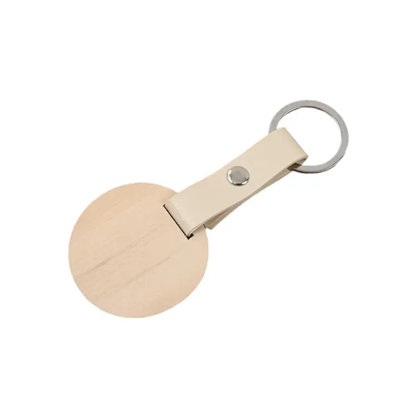 Round shape wooden PU leather keychain plus laser engraving on 1... from ASI 37218 Athena Promo (tm)