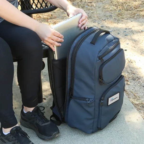 Recycled material backpack with 15 pockets, dual bottle holders, USB port,... from ASI 61966 HPG / OrigAudio