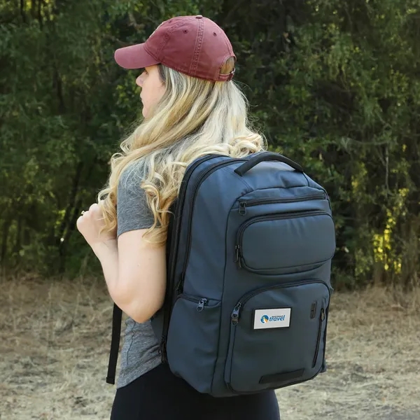 Recycled material backpack with 15 pockets, dual bottle holders, USB port,... from ASI 61966 HPG / OrigAudio