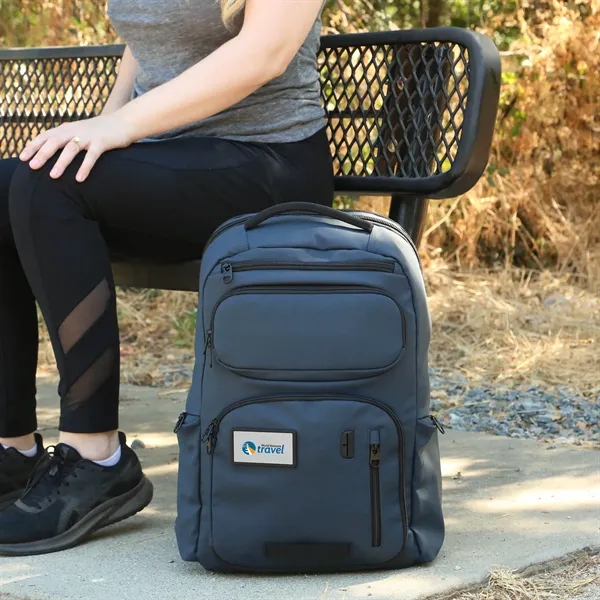 Recycled material backpack with 15 pockets, dual bottle holders, USB port,... from ASI 61966 HPG / OrigAudio