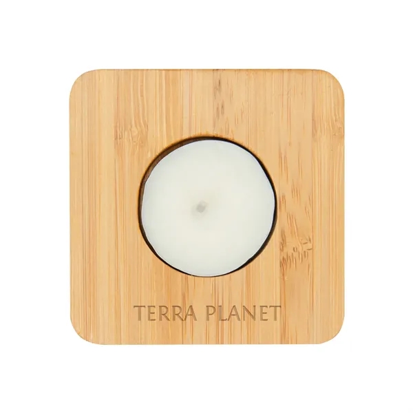 Bamboo candle holder with unscented soy wax tea light candle.... from ASI 61125 Hit Promotional Products / Hit®