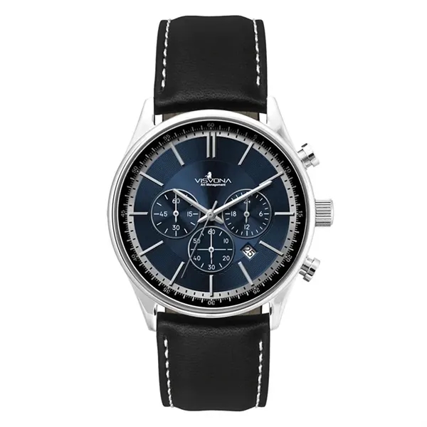 Men's chronograph watch with blue sunray dial, 34mm silver stainless steel... from ASI 67866 Logomark/Valumark