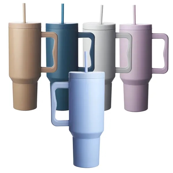 Stainless steel tumbler with handle and straw, 40 oz. plus 1... from ASI 37218 Athena Promo (tm)