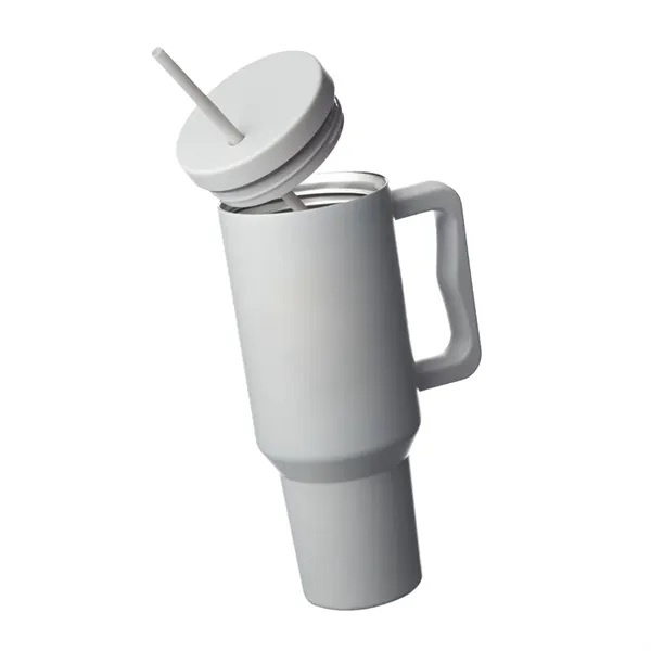 Stainless steel tumbler with handle and straw, 40 oz. plus 1... from ASI 37218 Athena Promo (tm)
