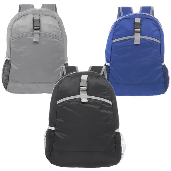 Foldable lightweight backpack with two side mesh pockets plus 1 color... from ASI 37218 Athena Promo (tm)