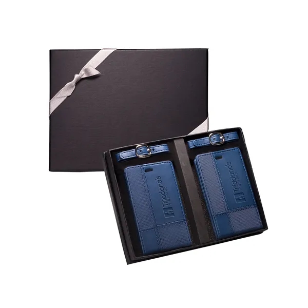 Gift set of two Tuscany™ duo-textured luggage tags with metal buckle... from ASI 79530 Prime Line
