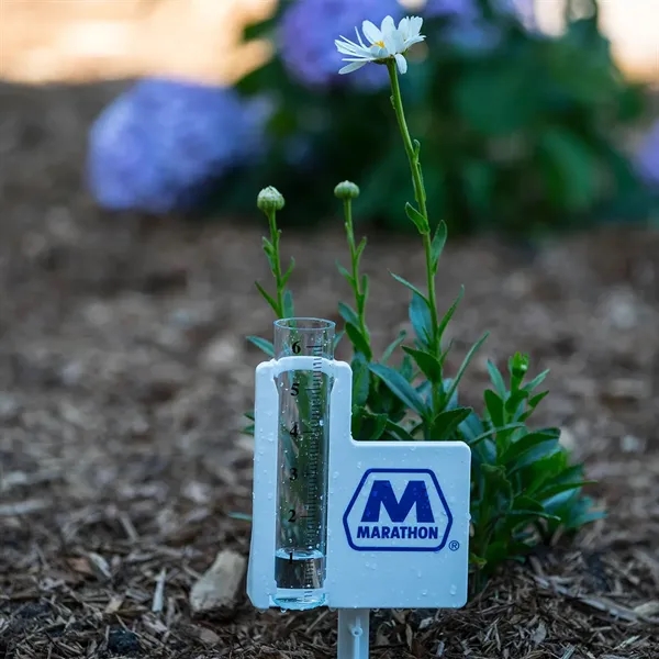 5 5/8" W x 10" H white plastic rain gauge made... from ASI 61966 HPG / Beacon Promotions