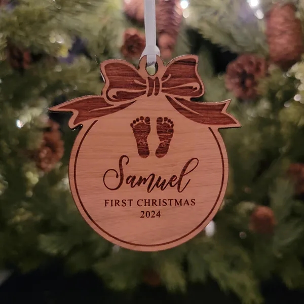 Custom Engraved Hardwood First Christmas Ornament... from ASI 92531 Unique Custom Products / UCP